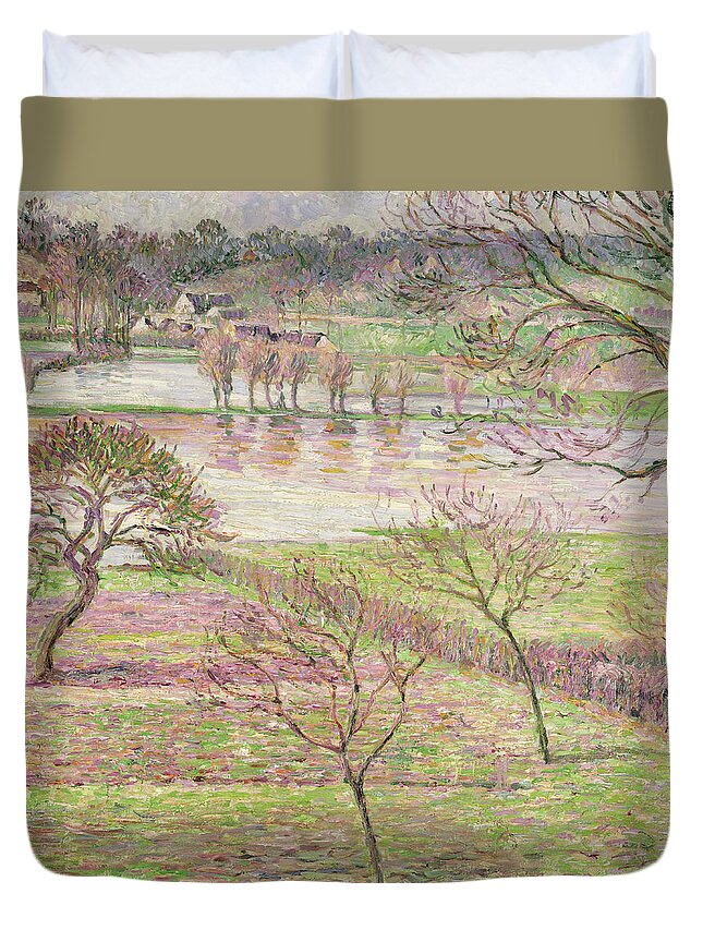 Impressionist Duvet Cover featuring the painting The Flood at Eragny by Camille Pissarro
