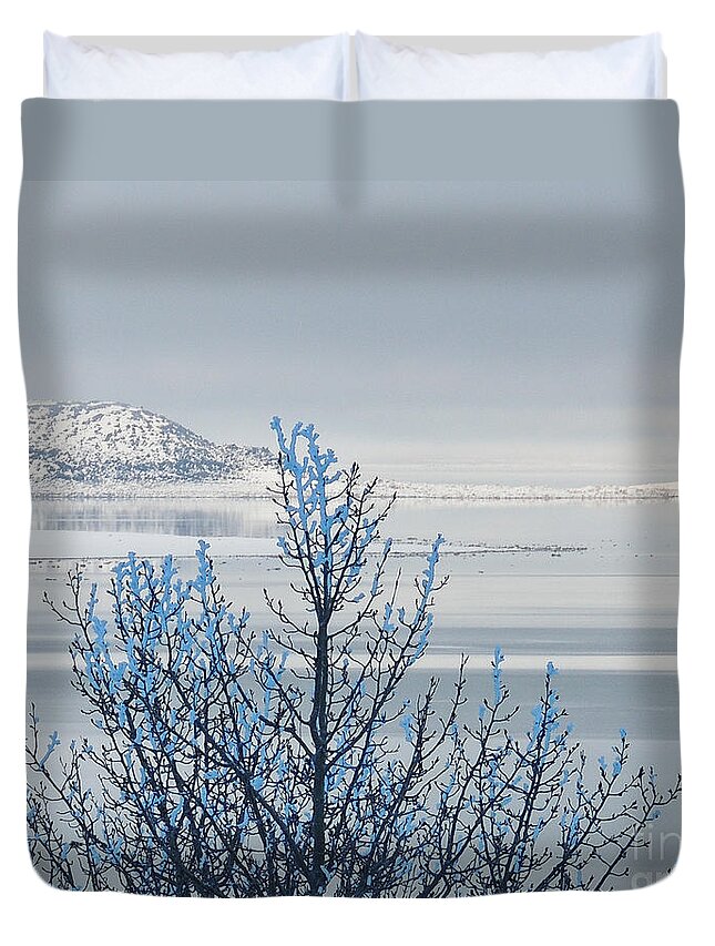 Winterscape Duvet Cover featuring the photograph The Freeze at Mono Lake by L J Oakes