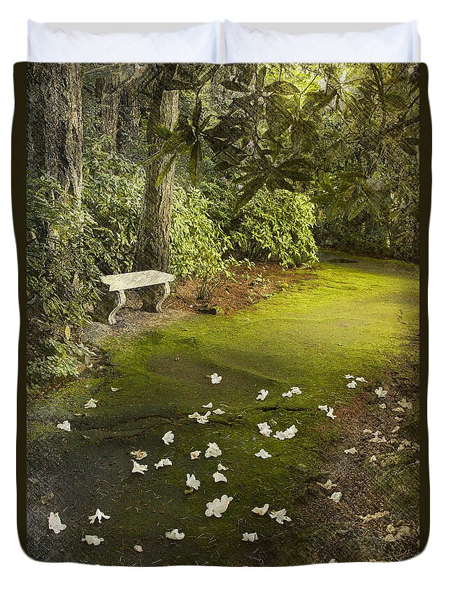 Garden Duvet Cover featuring the photograph The Garden Bench by Carrie Cranwill