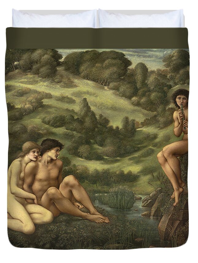Edward Burne-jones Duvet Cover featuring the painting The garden of Pan by Edward Burne-Jones