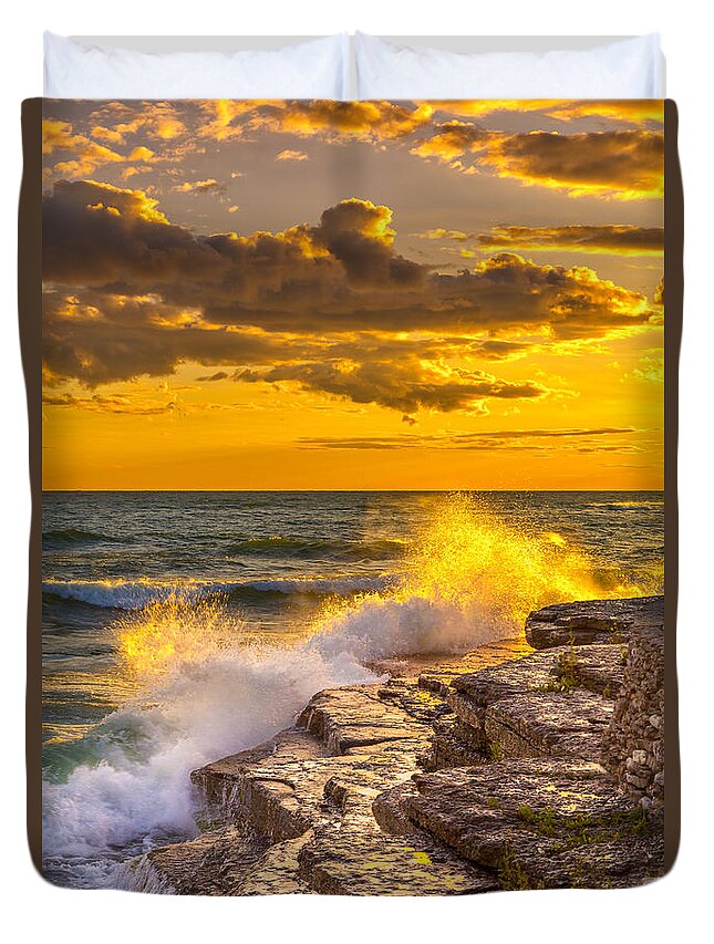 Sky Duvet Cover featuring the photograph The Golden Hour on Lake Ontario by Fred J Lord