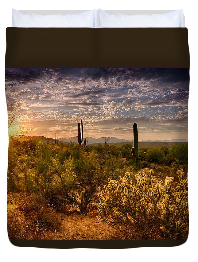 Sunset Duvet Cover featuring the photograph The Golden Southwest by Saija Lehtonen