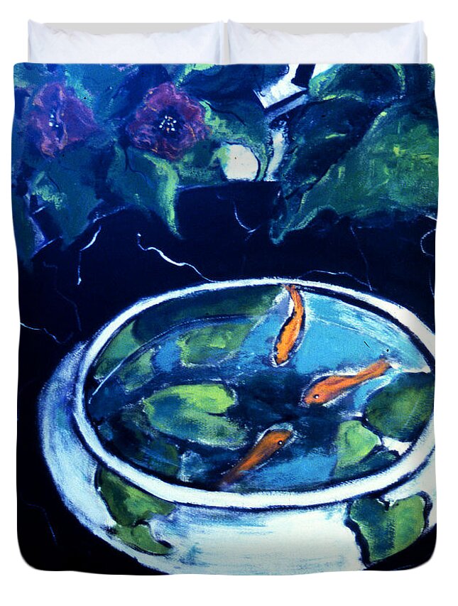Still Life Duvet Cover featuring the painting The Goldfish Bowl by Linda Holt