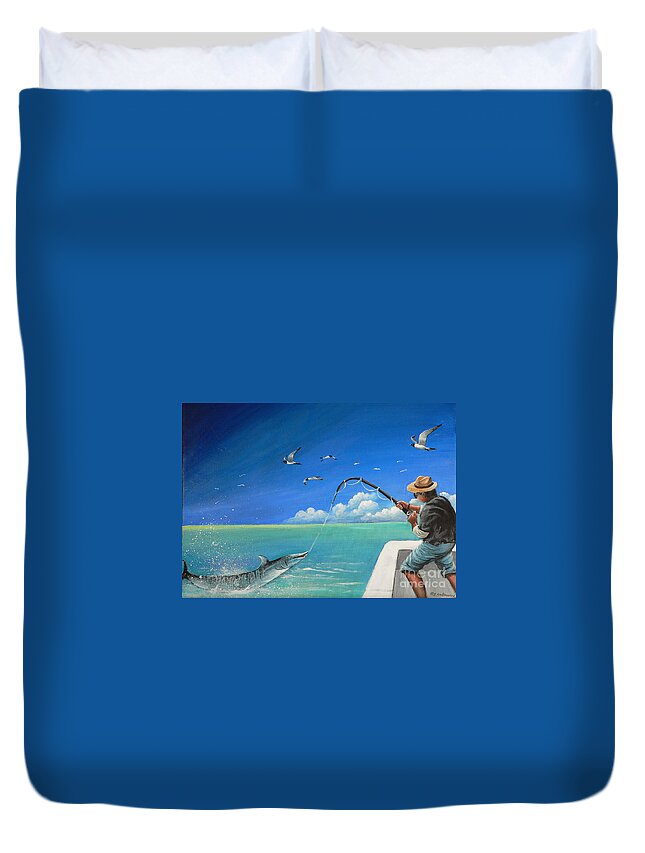 Boat Duvet Cover featuring the painting The Great Catch 1 by Artificium -