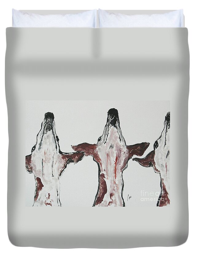 Whippet Duvet Cover featuring the mixed media The Greek Chorus by Cori Solomon