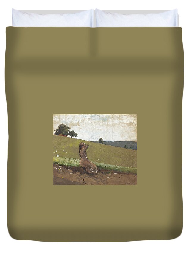 Winslow Homer Duvet Cover featuring the painting The Green Hill by Celestial Images