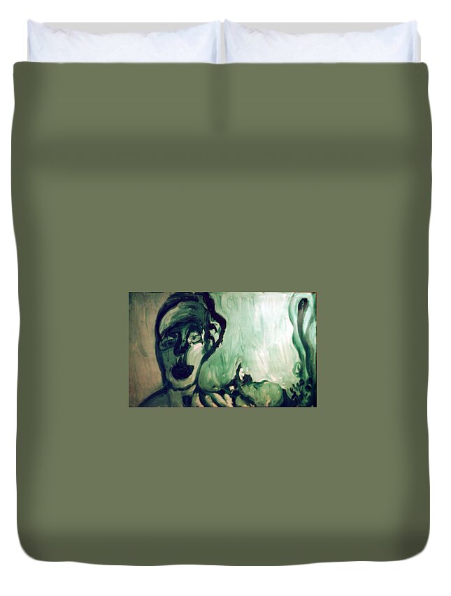 Green Duvet Cover featuring the painting The Green Queen by Shea Holliman