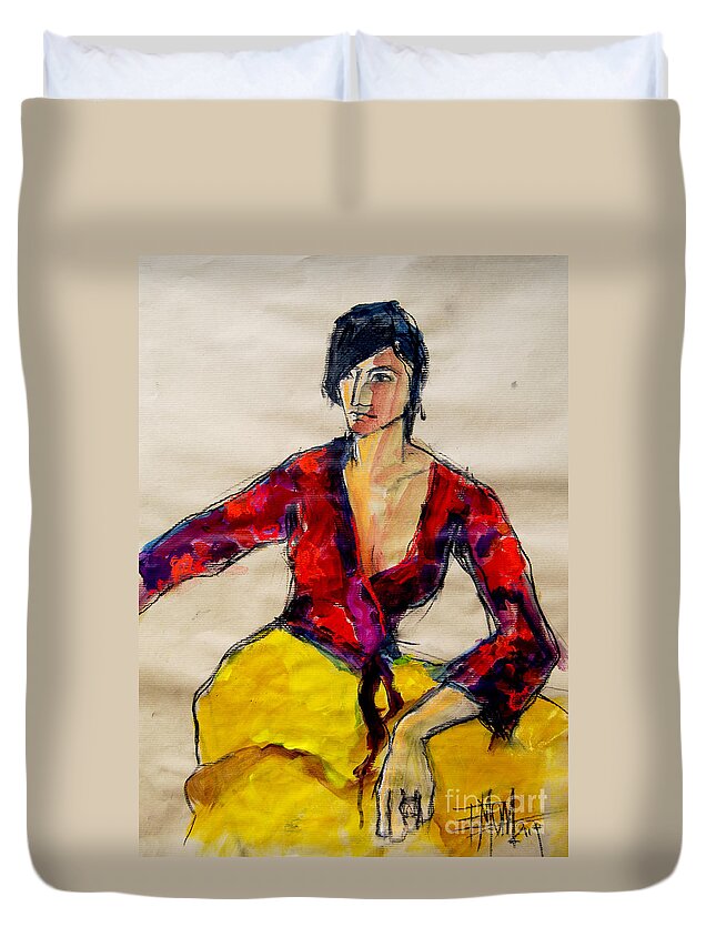 Live Model Study Duvet Cover featuring the painting The gypsy - Pia #2 - figure series by Mona Edulesco