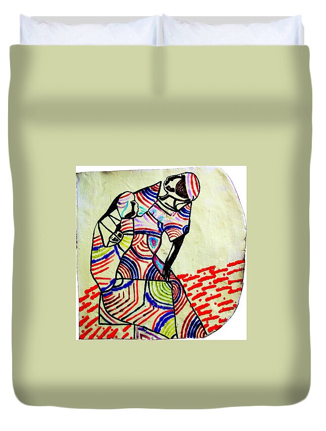 Jesus Duvet Cover featuring the ceramic art The Holy Family by Gloria Ssali