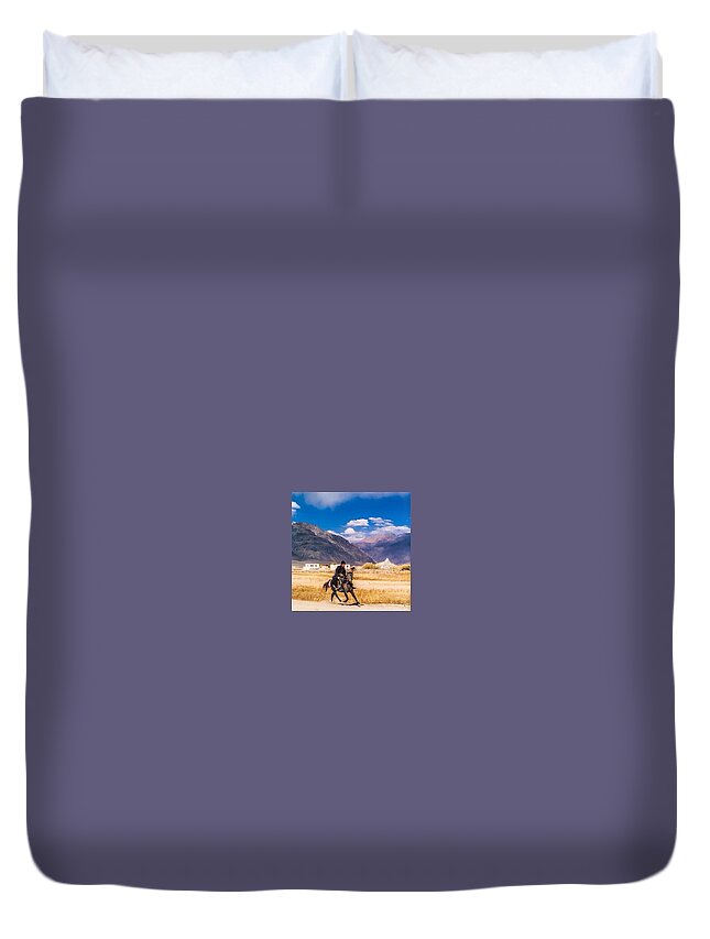 Beautiful Duvet Cover featuring the photograph The Horse Rider, Zanskar by Aleck Cartwright