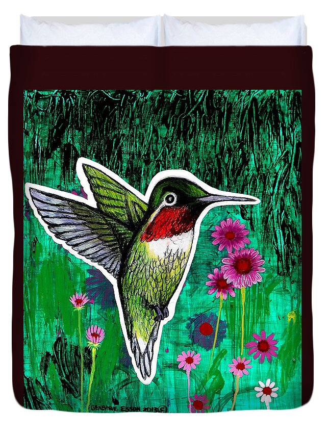 Hummingbird Duvet Cover featuring the painting The Hummingbird by Genevieve Esson