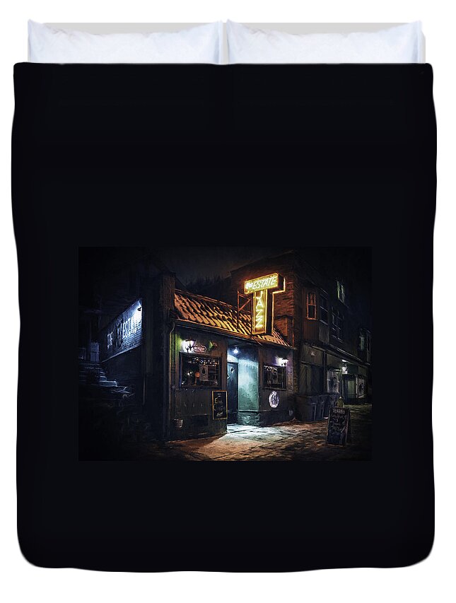 Jazz Estate Duvet Cover featuring the photograph The Jazz Estate Nightclub by Scott Norris