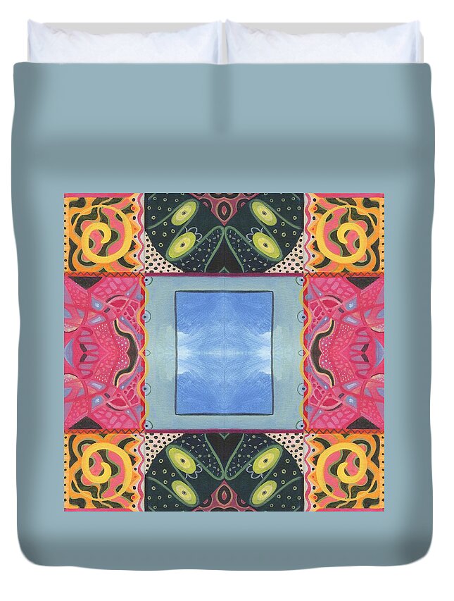 Abstract Duvet Cover featuring the digital art The Joy of Design I X Arrangement WINDOWS by Helena Tiainen