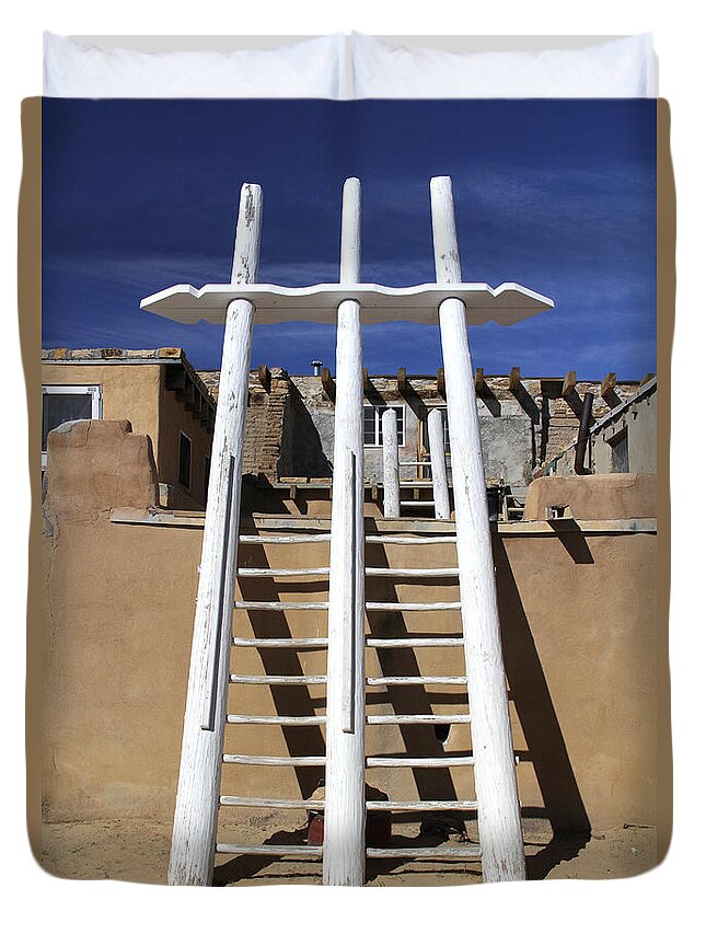 Acoma Pueblo Duvet Cover featuring the photograph The Ladder Acoma Pueblo by Mike McGlothlen