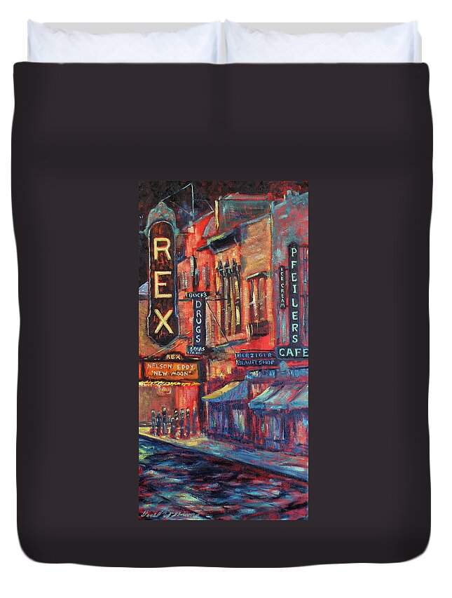 Sheboygan Duvet Cover featuring the painting The late show by Daniel W Green