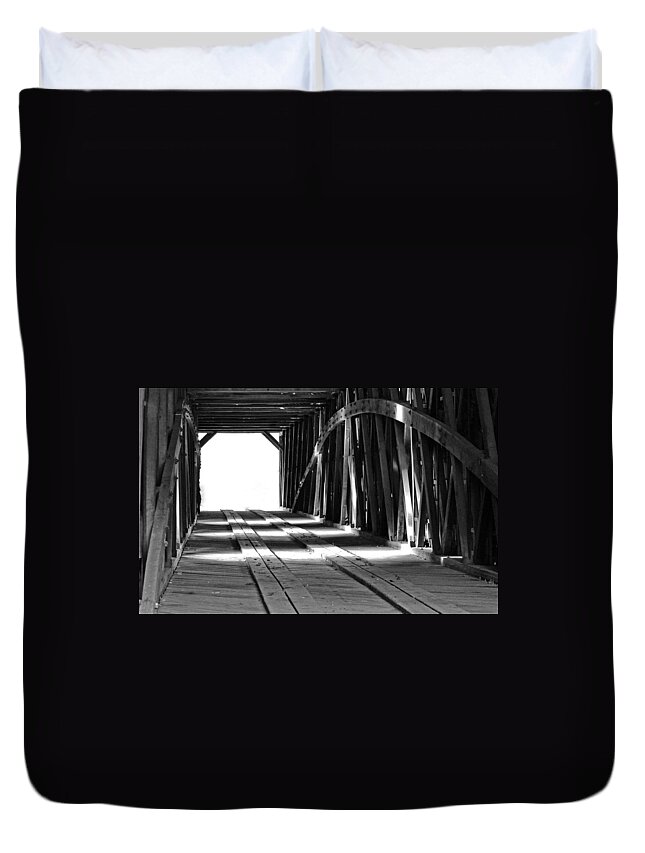 Light Duvet Cover featuring the photograph The Light At The End Of The Bridge by Holly Blunkall