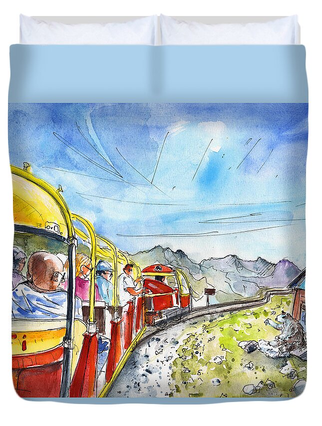 Travel Duvet Cover featuring the painting The Little Train of Artouste by Miki De Goodaboom
