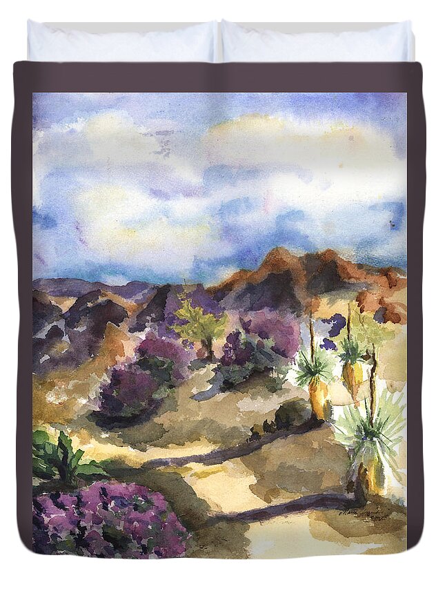 Landscape Duvet Cover featuring the painting The Living Desert by Maria Hunt