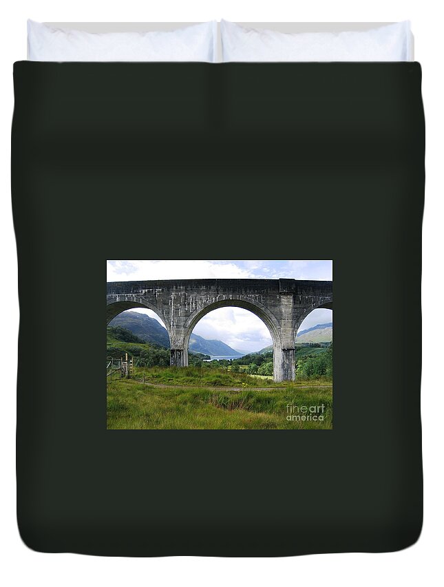 Scottish Highlands Duvet Cover featuring the photograph The Loch and The Viaduct by Denise Railey