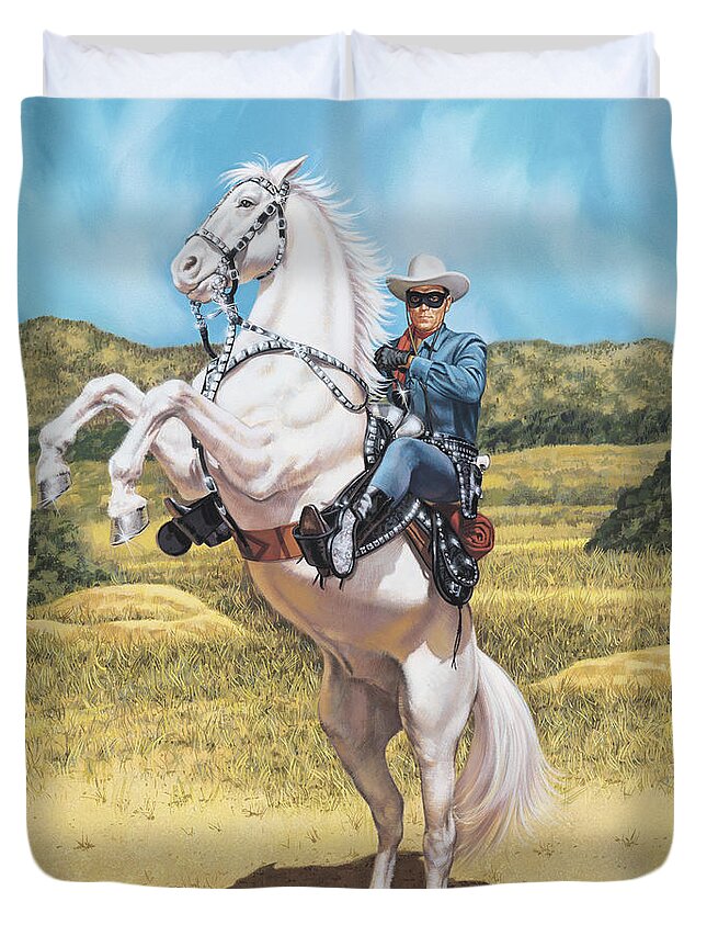 Portrait Duvet Cover featuring the painting The Lone Ranger by Dick Bobnick