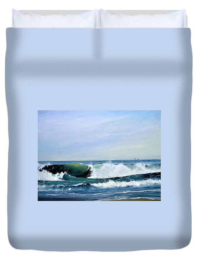 Seascape Duvet Cover featuring the painting The Lone Seagull by Barry BLAKE