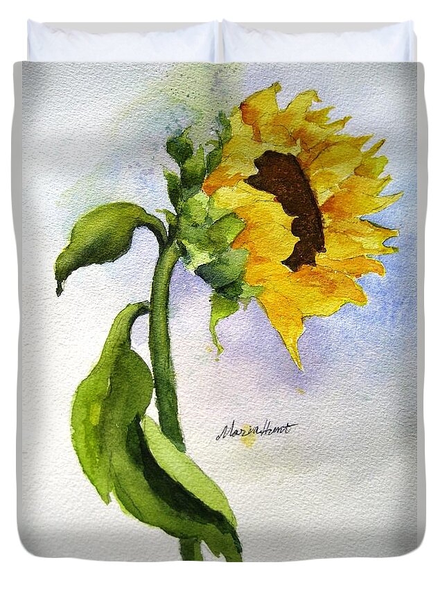 Lone Sunflower Duvet Cover featuring the painting Random Acts of Kindness by Maria Hunt