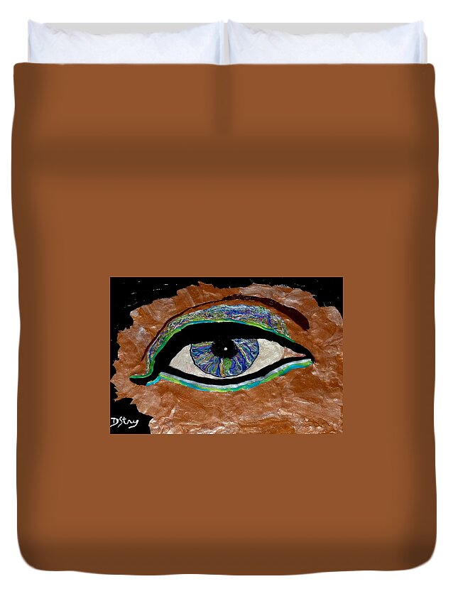 Eye Duvet Cover featuring the mixed media The Looker by Deborah Stanley