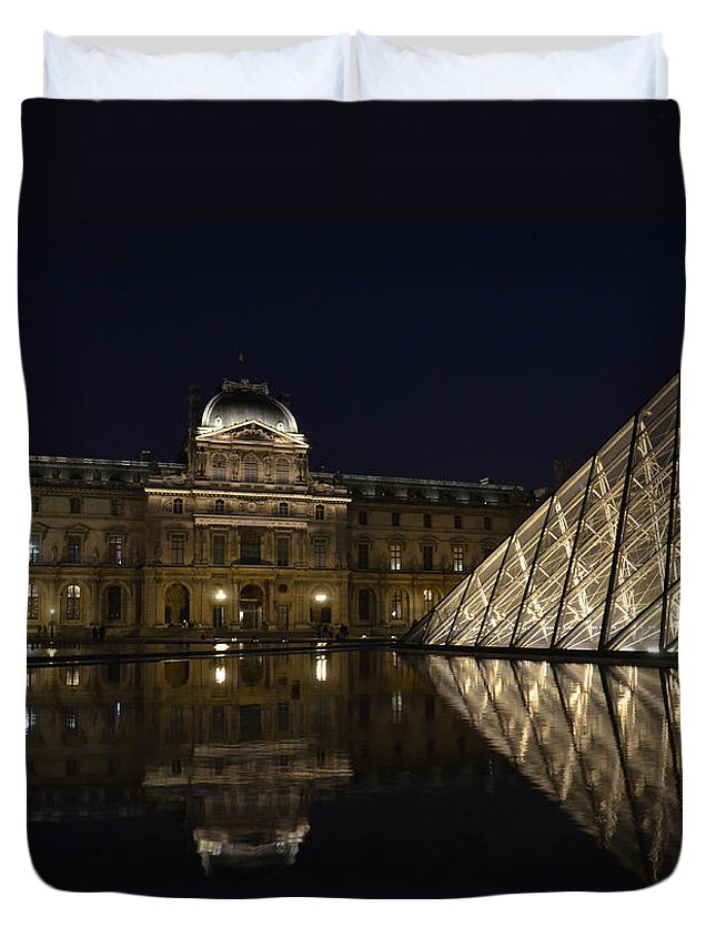 Louvre Duvet Cover featuring the photograph The Louvre Palace and the Pyramid at night by RicardMN Photography