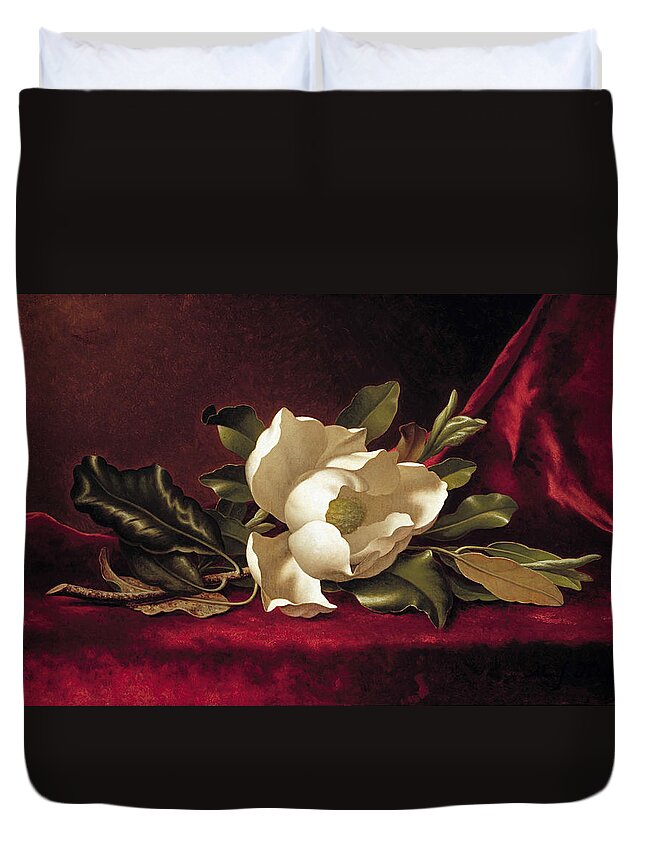 Martin Johnson Heade Duvet Cover featuring the painting The Magnolia Blossom by MotionAge Designs