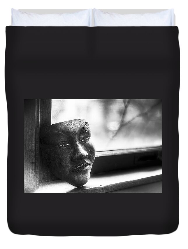 Black And White Duvet Cover featuring the photograph The Mask by Scott Norris