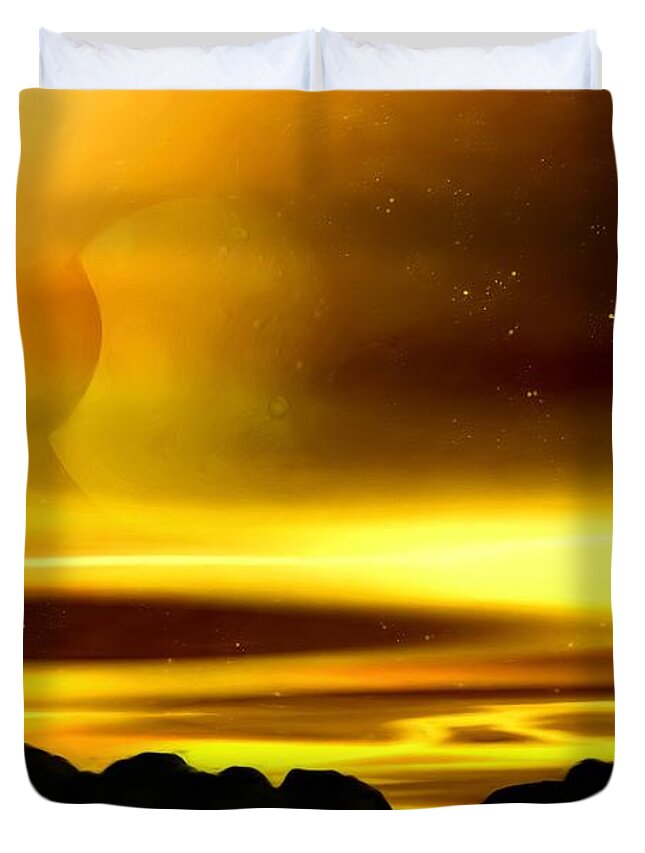 Moon Duvet Cover featuring the painting The Moons of Midas by Pet Serrano