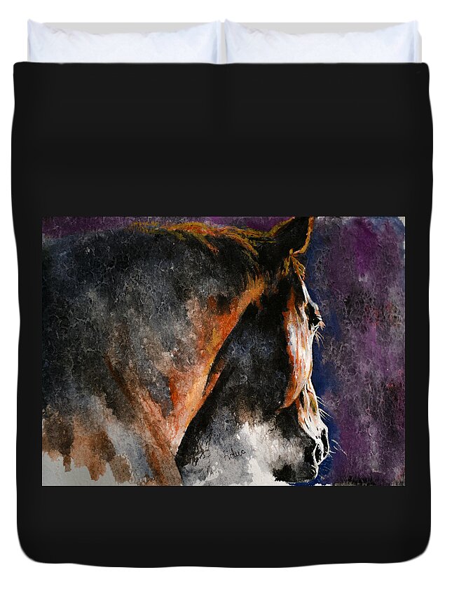 Horse Duvet Cover featuring the painting Cold Sunrise by Laur Iduc