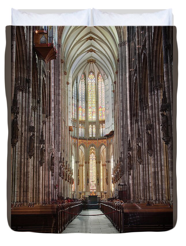 Gothic Style Duvet Cover featuring the photograph The Nave Of Cologne Cathedral by Julian Elliott Photography