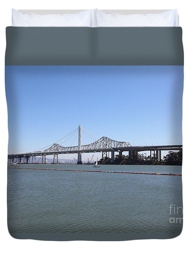 San Francisco Duvet Cover featuring the photograph The New And The Old Bay Bridge San Francisco Oakland California 5D25359 by Wingsdomain Art and Photography