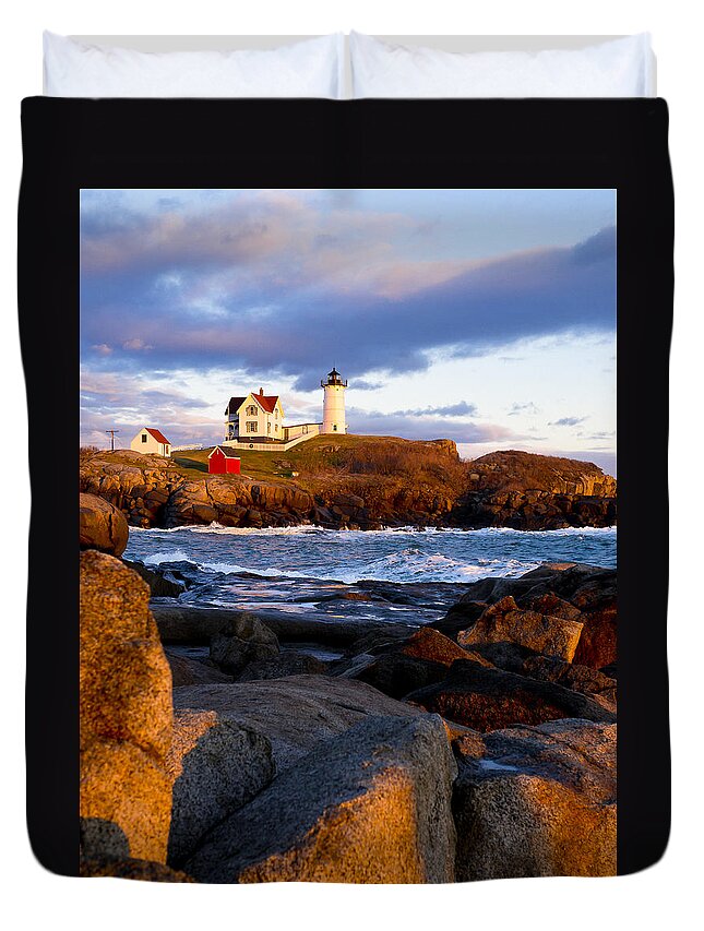 Lighthouse Duvet Cover featuring the photograph The Nubble Lighthouse by Steven Ralser
