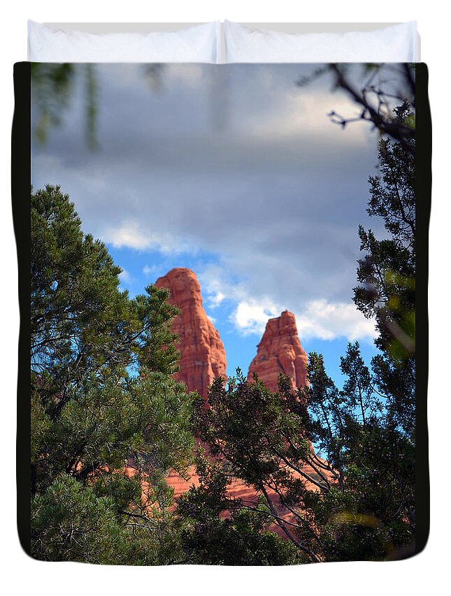 Red Rocks Duvet Cover featuring the photograph The Nuns by Deb Halloran
