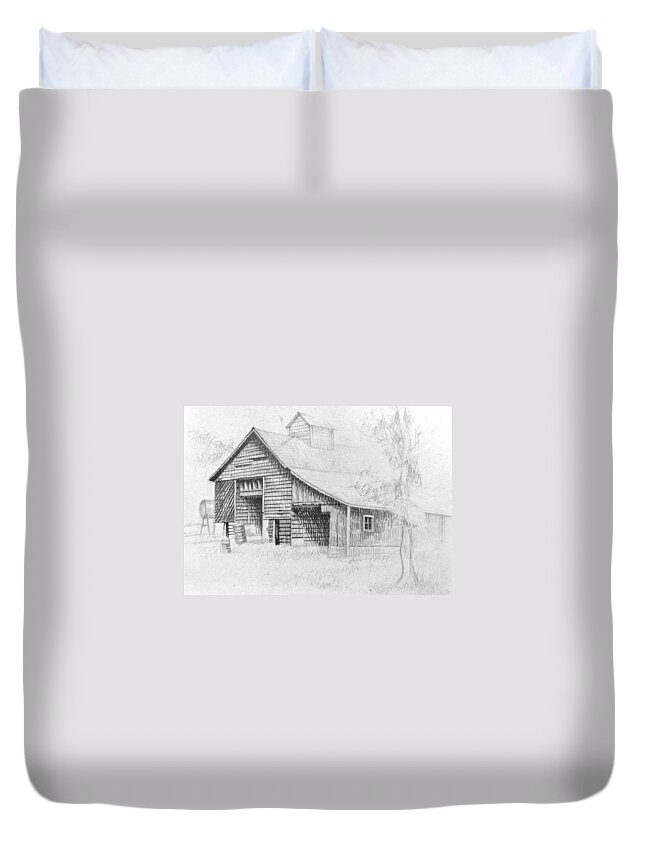 Art Duvet Cover featuring the drawing The Old Barn by Bern Miller