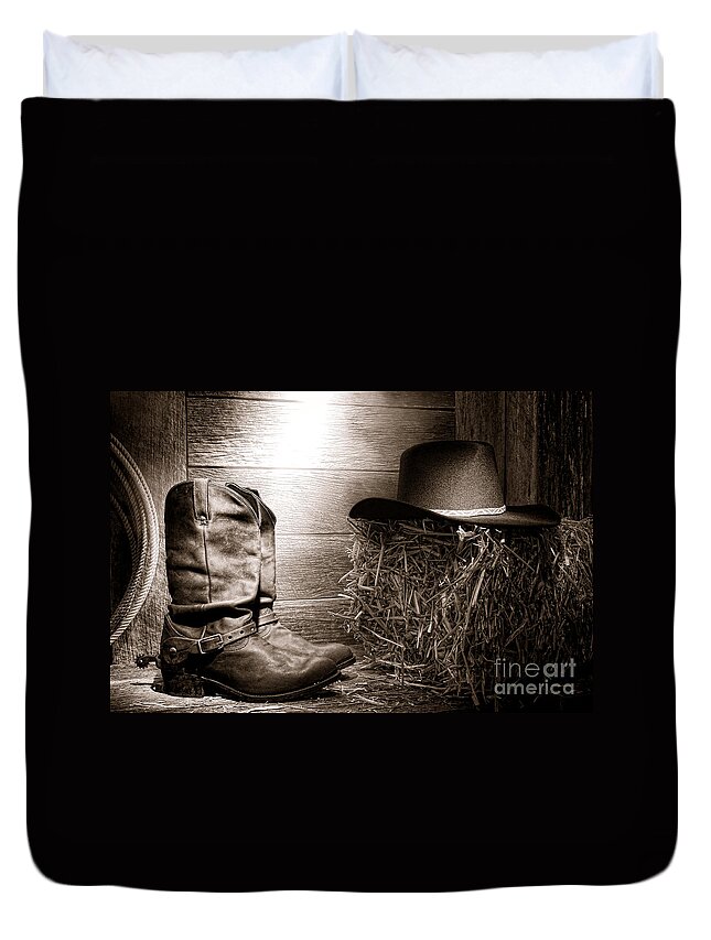 Western Duvet Cover featuring the photograph The Old Boots by Olivier Le Queinec