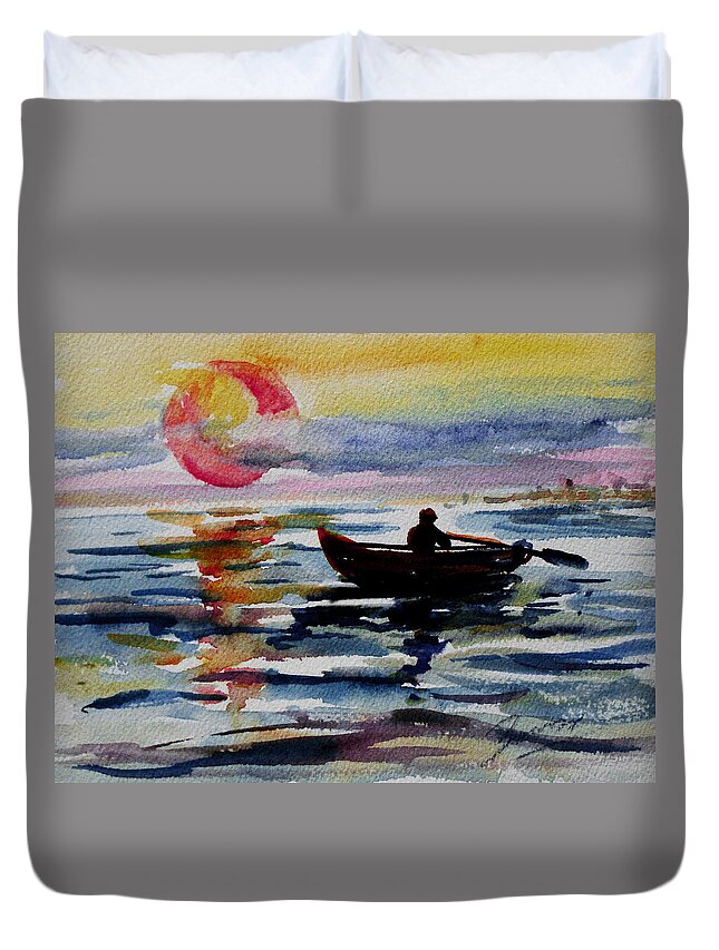 The Nobel Prize In Literature Duvet Cover featuring the painting The Old Man and The Sea by Xueling Zou