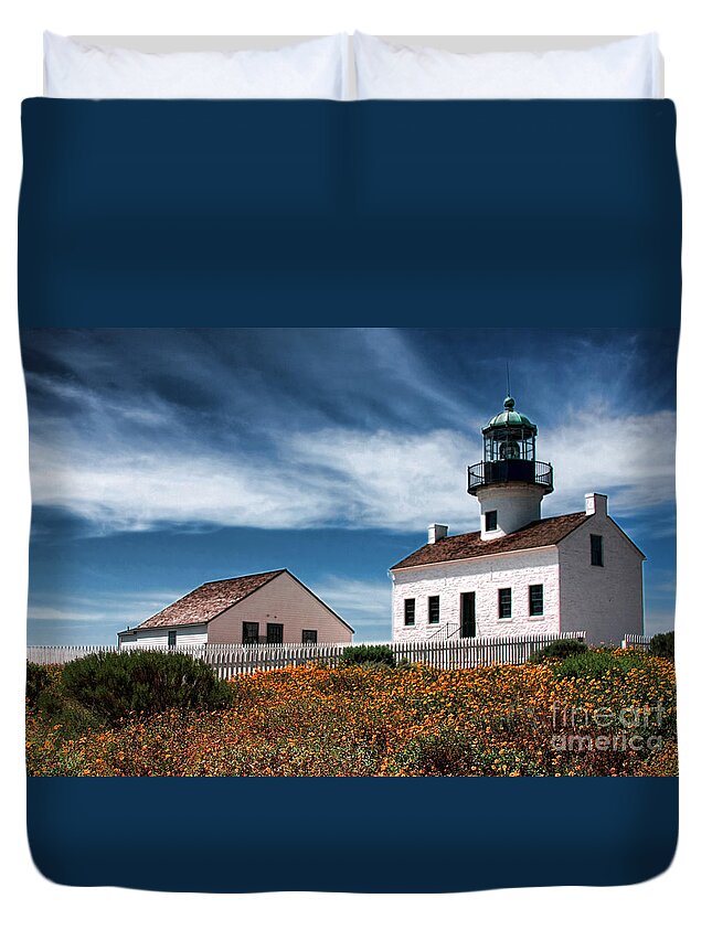 Point Loma Duvet Cover featuring the photograph The Old Point Loma Lighthouse by Diana Sainz by Diana Raquel Sainz