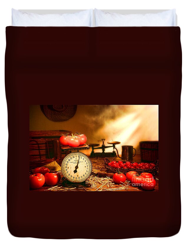 Tomatoes Duvet Cover featuring the photograph The Old Tomato Farm Stand by Olivier Le Queinec