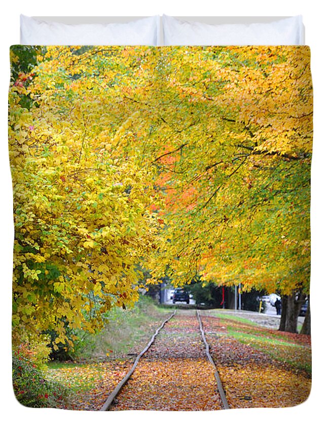 Autumn Duvet Cover featuring the painting The Tracks by Kirt Tisdale