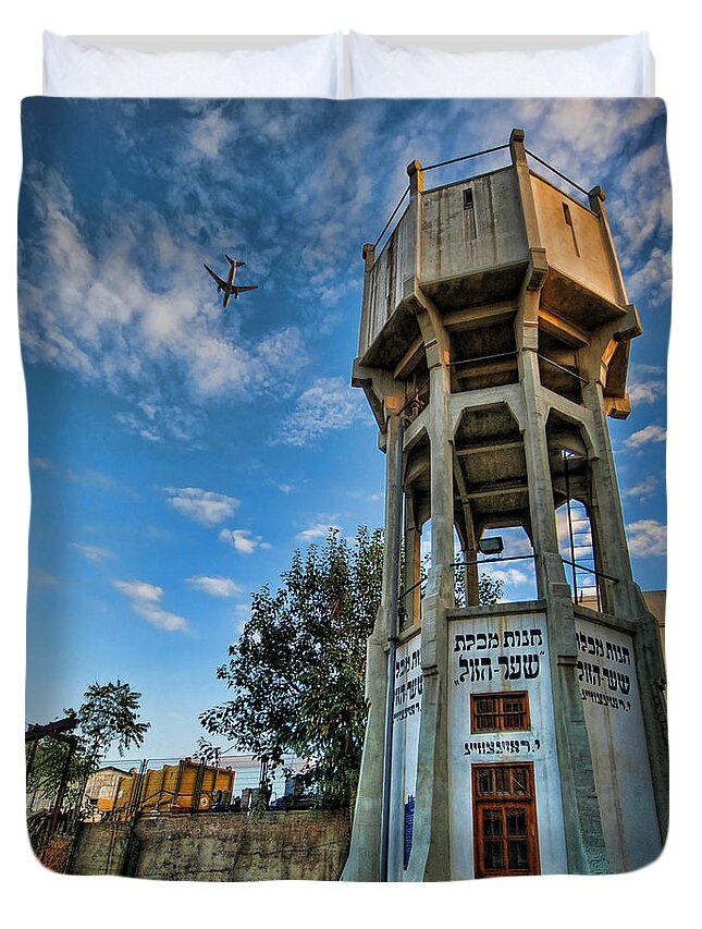 Ronsho Duvet Cover featuring the photograph The Old Water Tower of Tel Aviv by Ron Shoshani