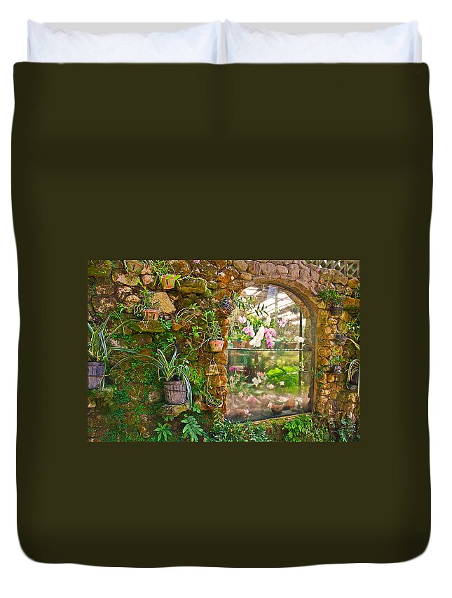 Orchids Duvet Cover featuring the photograph The orchid window by Eti Reid
