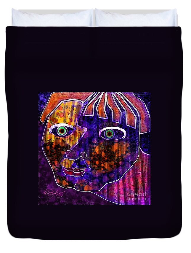 Portrait Duvet Cover featuring the digital art The Other Cheek by Carol Jacobs