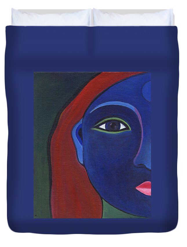 Woman Duvet Cover featuring the painting The Other Side by Helena Tiainen