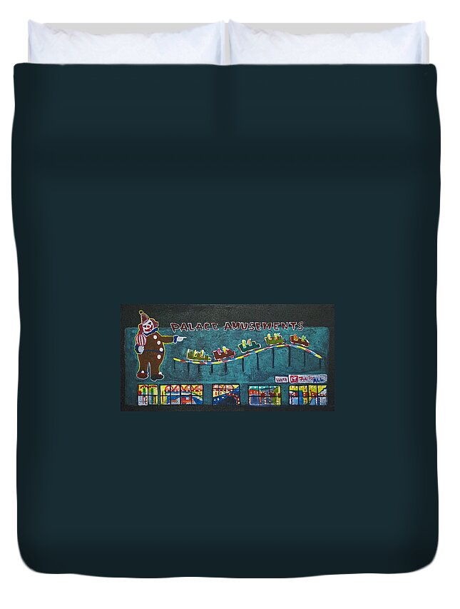 Asbury Park Duvet Cover featuring the painting The Palace Clown at Night by Patricia Arroyo
