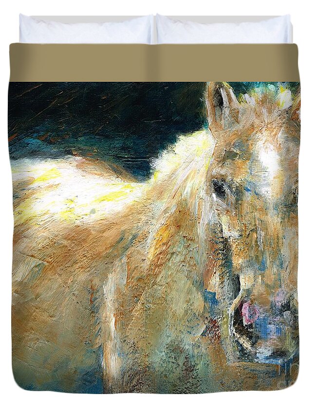Horses Duvet Cover featuring the painting The Palomino by Frances Marino