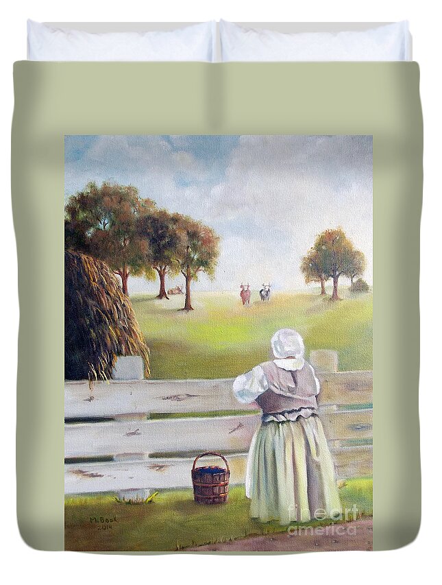 Landscape Duvet Cover featuring the painting The Pasture by Marlene Book