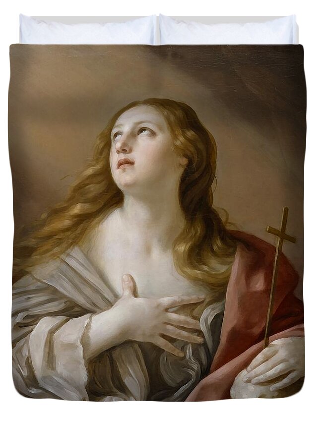 The Penitent Magdalene Duvet Cover featuring the digital art The Penitent Magdalene by Guido Reni 